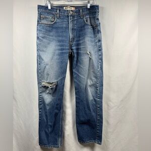 Levi's 505 Blue Regular Fit Blue Jeans with Distressed Details 35X32
